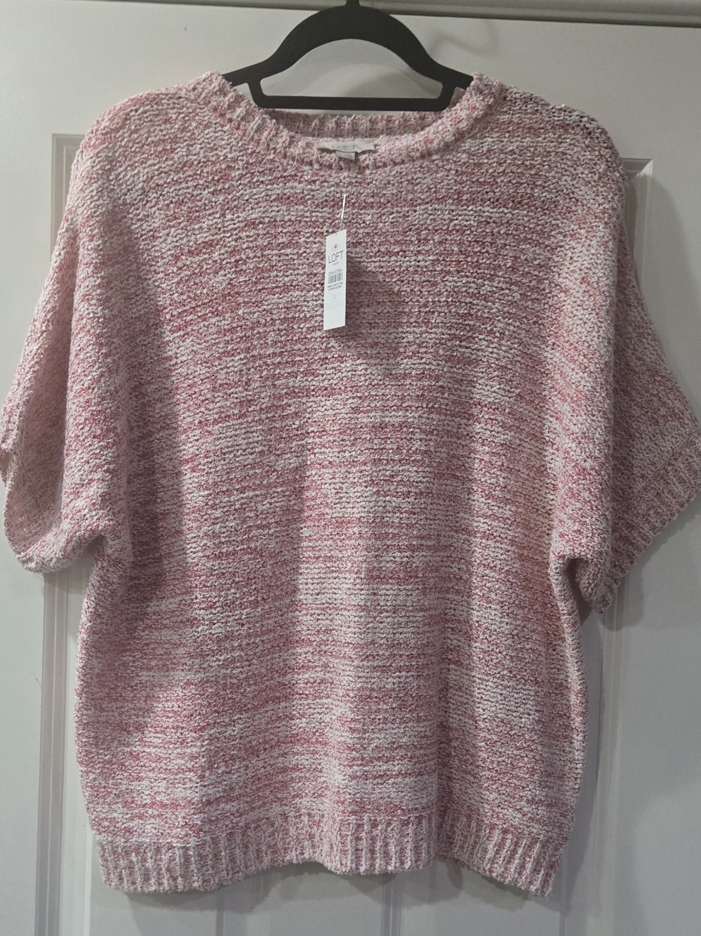 LOFT Pink Marled Short-Sleeve Sweater Top